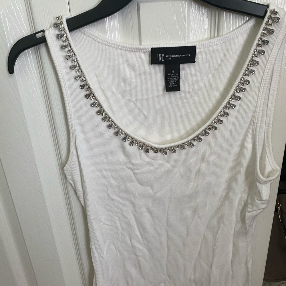 INC white tank with jeweled neck line